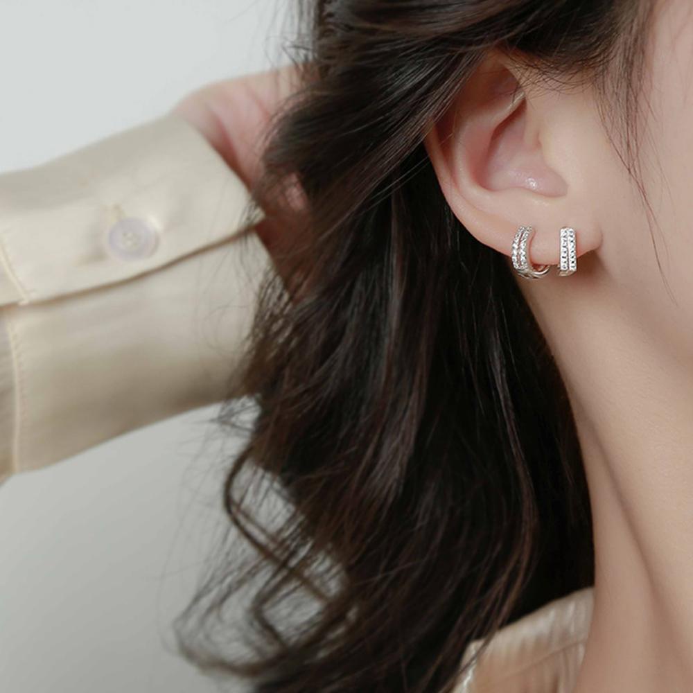 NEEDWAY Needway Anting Hoop Fashion Perhiasan Temperamen Wanita Geometris Berlian Imitasi Tembaga Square