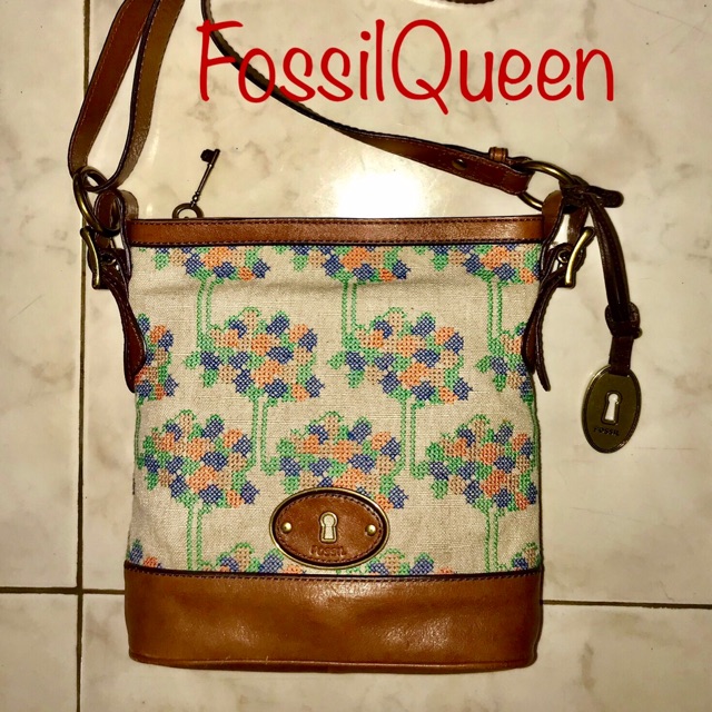 Tas FOSSIL ORIGINAL PRELOVED Sulam Selempang Canvas-Leather