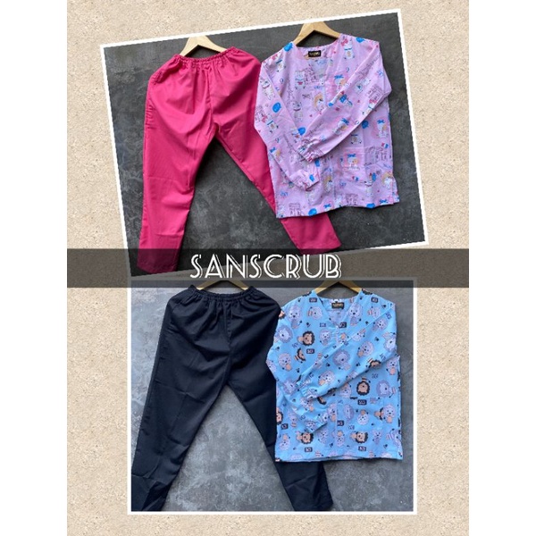 Set Baju Medis Resleting /Baju jaga /Baju Dokter/ Dokter Hewan /Baju OK /Scrubsuit /Baju Jaga Motif