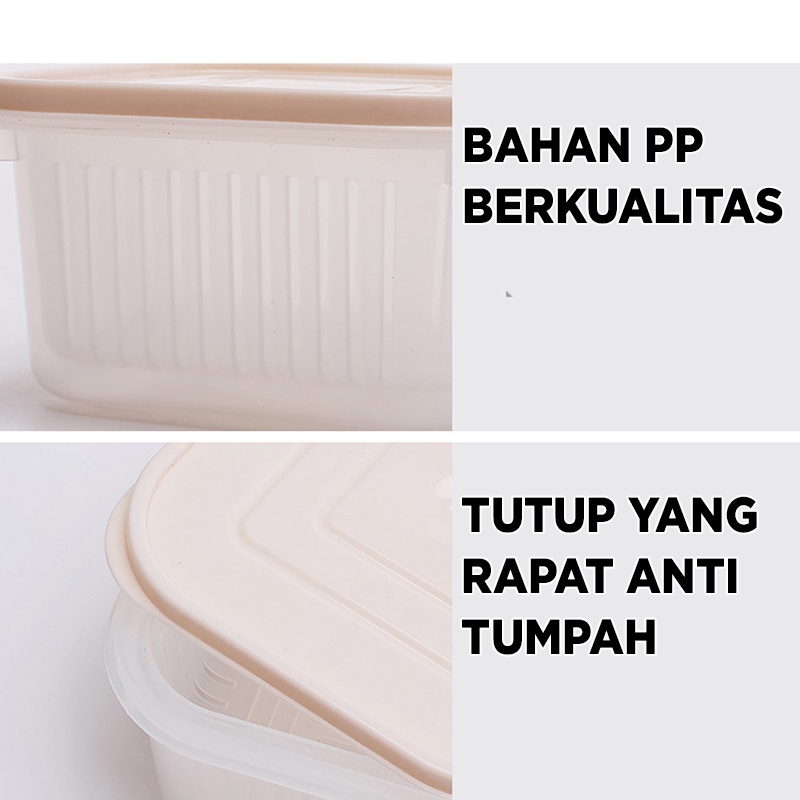 KOTAK MAKANAN KERANJANG PENGERINGAN 2 LAPIS MULTIFUNGSI PERSEGI KOTAK FOOD STORAGE DAPUR KOTAK PENYIMPANAN DENGAN TUTUP