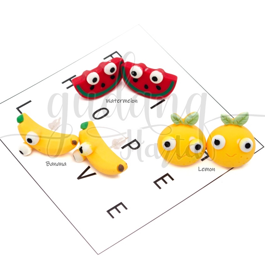 Anting Stud Big Eyes Fruit Earrings Buah Mata Bes Pisang GH 203398