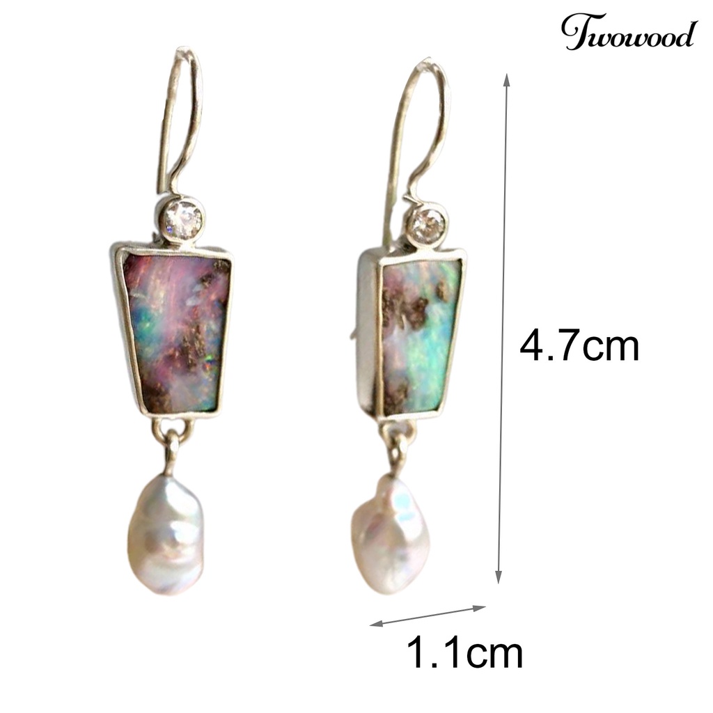 Twowood 1 Pair Women Drop Earrings Colorful Faux Stone Faux Pearl Exquisite Rhinestone Shiny Hook Earrings for Daily Wear