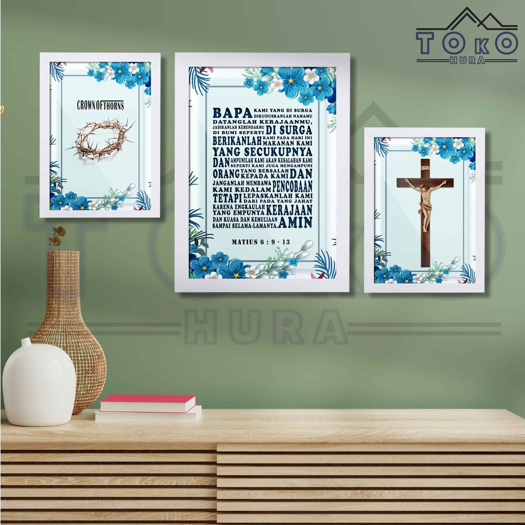 Bingkai Hiasan Dinding Kristen Rohani Doa Bapa Kami / Salib / Tuhan Yesus