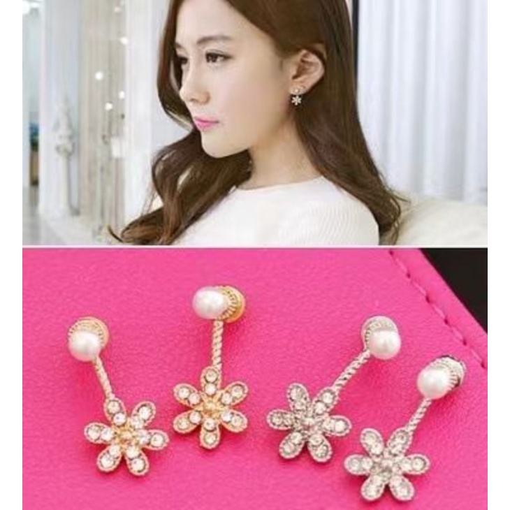 BAJ Anting Wanita Tusuk Korea Bentuk Bunga Hias Kristal - Fashion Wanita Korea Silver Gold Aksesoris Murah FA76 AF005-4