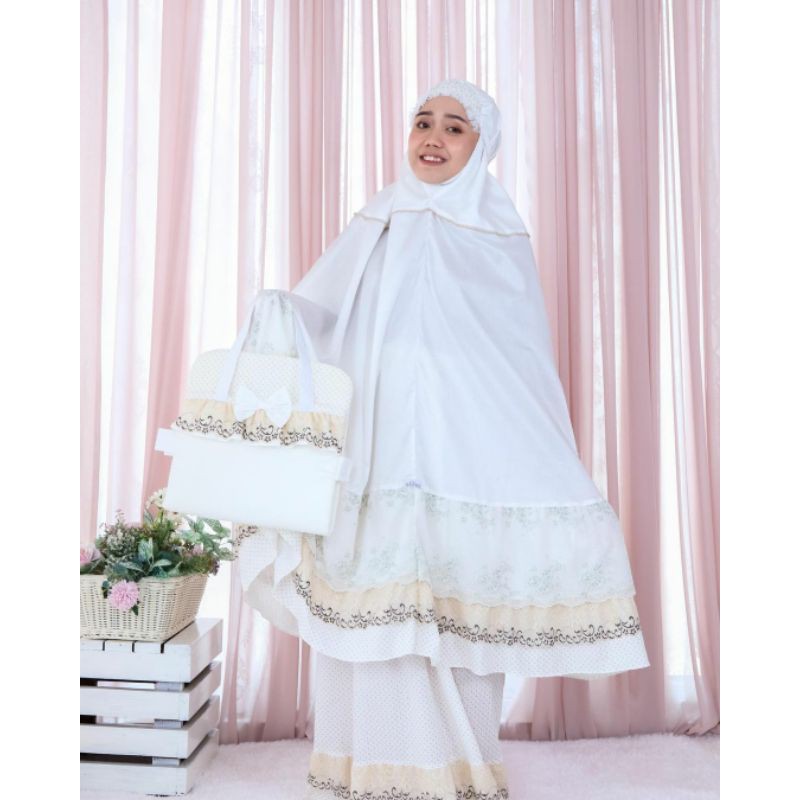 White Brown Prayer set by Alilac Mukena Putih Premium