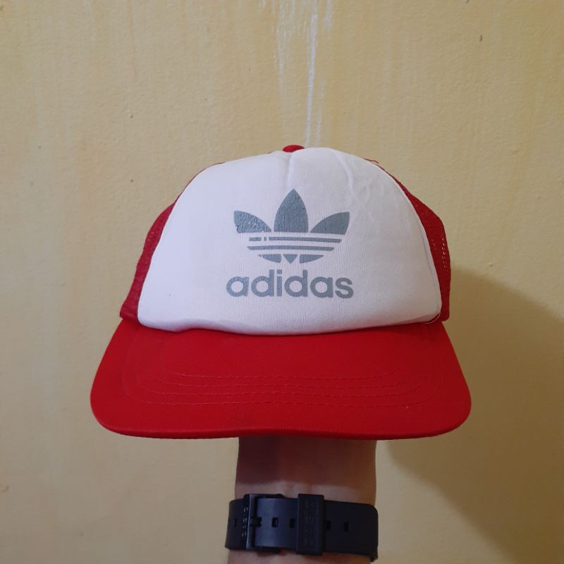 trucker hat / topi jaring vintage adidas logo three foil original