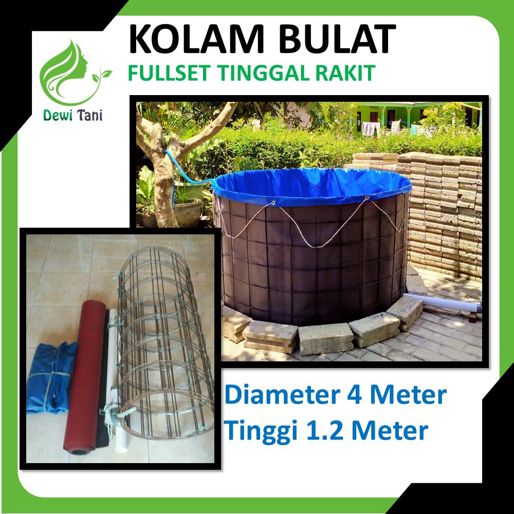 Kolam Terpal Bulat Bioflok fullset Diameter 4 m Tinggi 1,2 m  tinggal rakit / Kolam Bundar D4