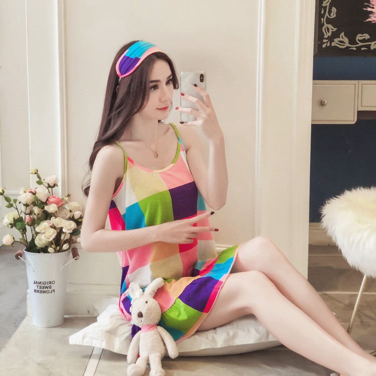 BAJU TIDUR DRESS PIYAMA IMPORT PREMIUM IMUT BANYAK MOTIF-Kotak Warna Warni