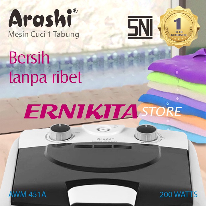 Mesin Cuci 1 Tabung ARASHI AWM 451A - 4.5 Kg - Mesin Cuci Portable - GARANSI 1 Tahun