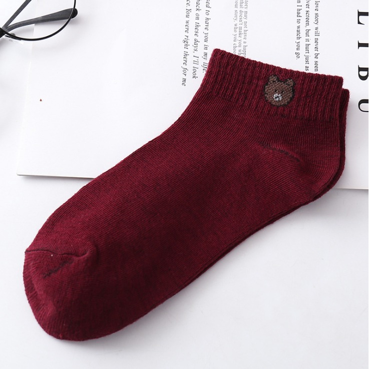 FYGALERY D070 Kaos Kaki Ankle Dewasa Kaus Kaki Motif Bear Karakter Beruang Korea Unisex Murah-Maroon