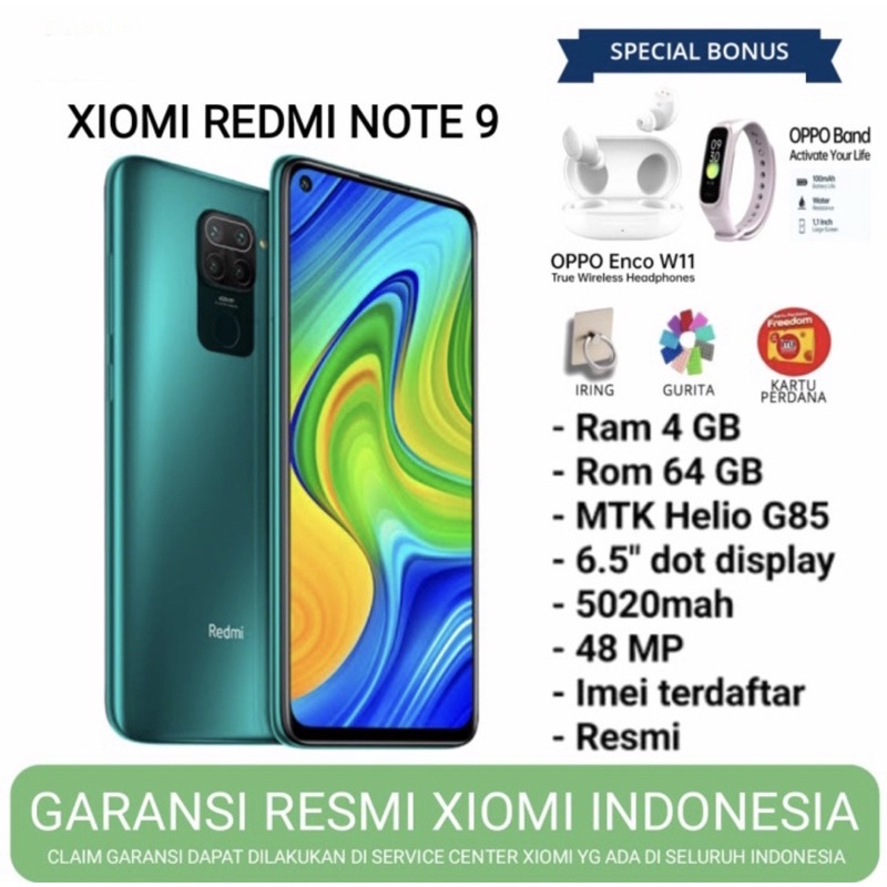 XIAOMI REDMI NOTE 9 RAM 4/64GB GARANSI RESMI INDONESIA