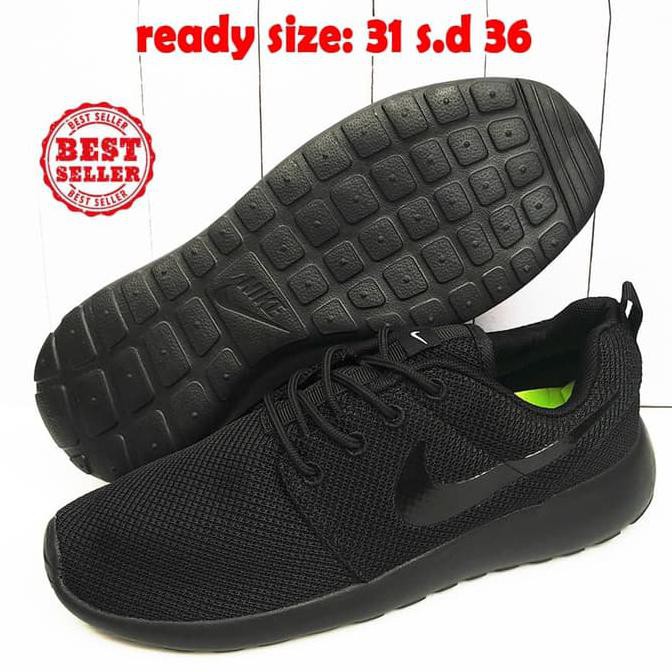 DISKON nike rosherun anak import - full hitam / sepatu anak / sepatu sneakers - 31