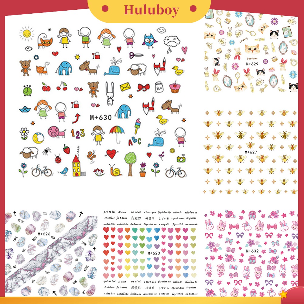 Huluboy Huluboy♡ Stiker Kuku Transfer Air Motif Hewan / Hati / Bintang / Bunga / Lebah Untuk Dekorasi Nail Art