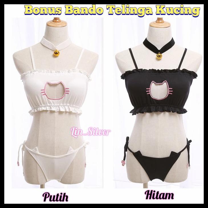 LINGERIE COSPLAY KOSTUM BINATANG KUCING WANITA SEKSI ANIME JEPANG - PUTIH