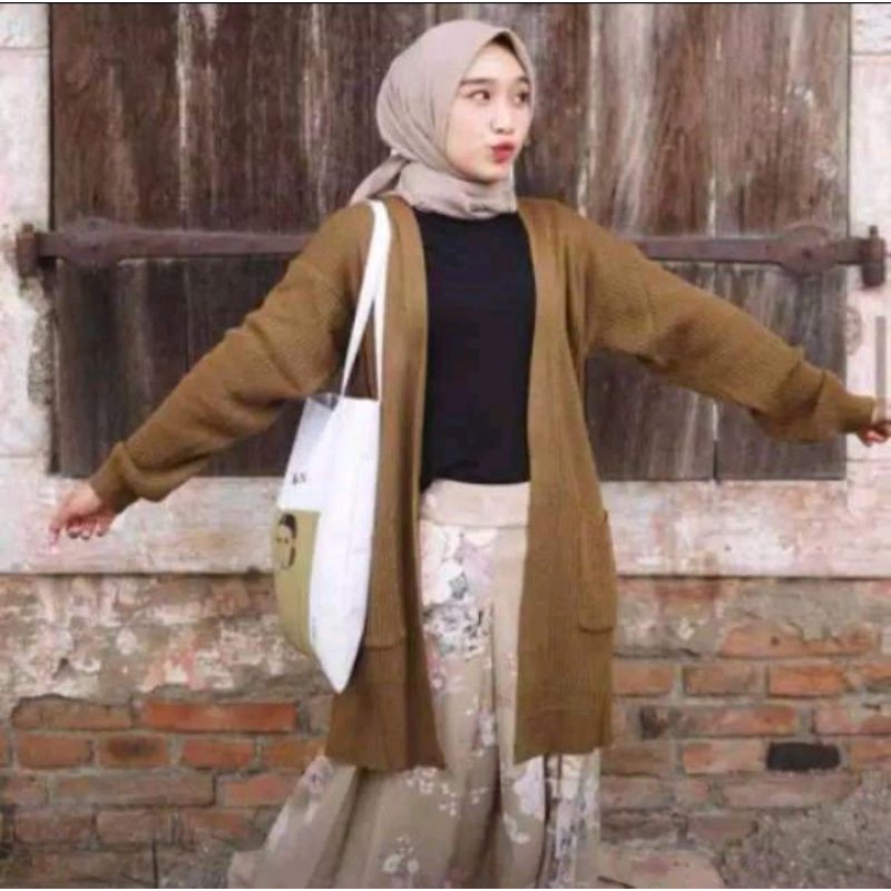 Cardigan wanita Rajut Halus Long Cardigan BELLE OVERSIZE