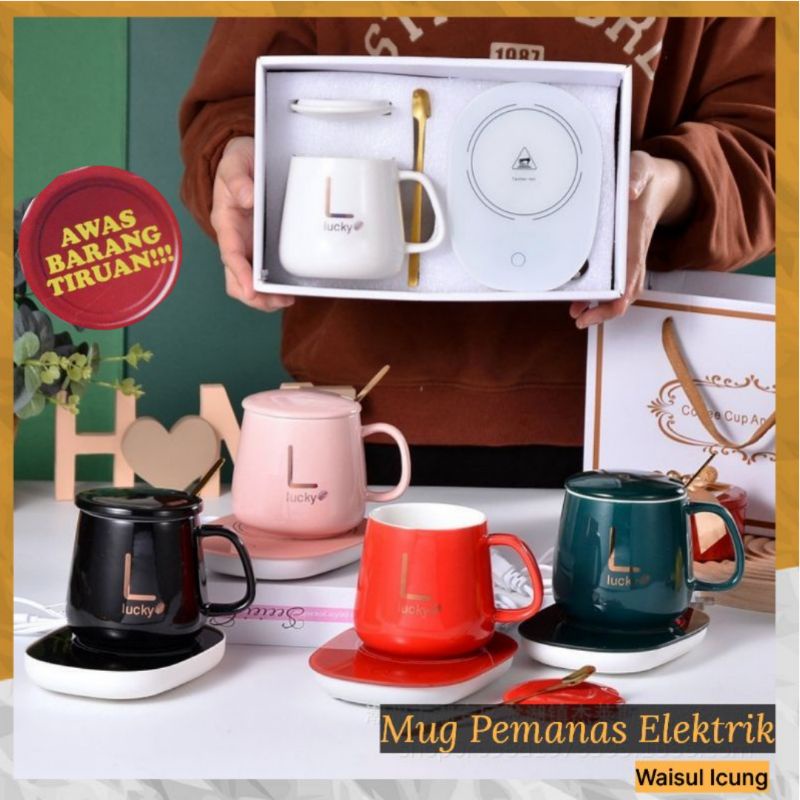 Kado Gelas Mug Cangkir Elektrik Set Keramik Pemanas 55 Derajat Penghangat Kopi Teh Cangkir Waisul Teko Mini Portable Kantor Souvenir hampers lebaran