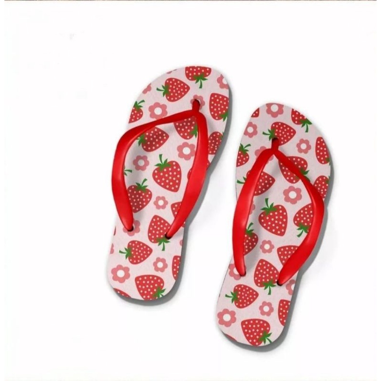 Sandal Jepit Wanita Motif Buah Strawberry