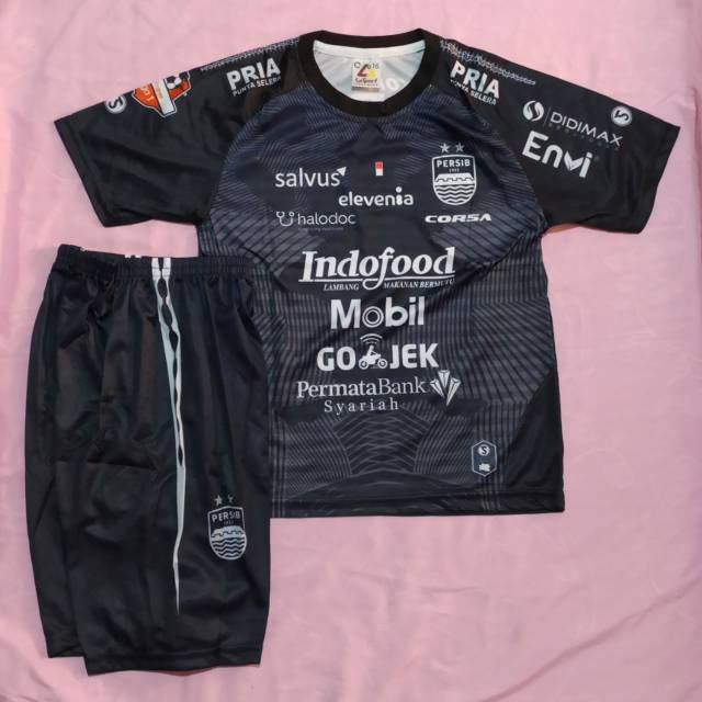 Jersey kaos baju bola setelan anak pers-ib hitam print