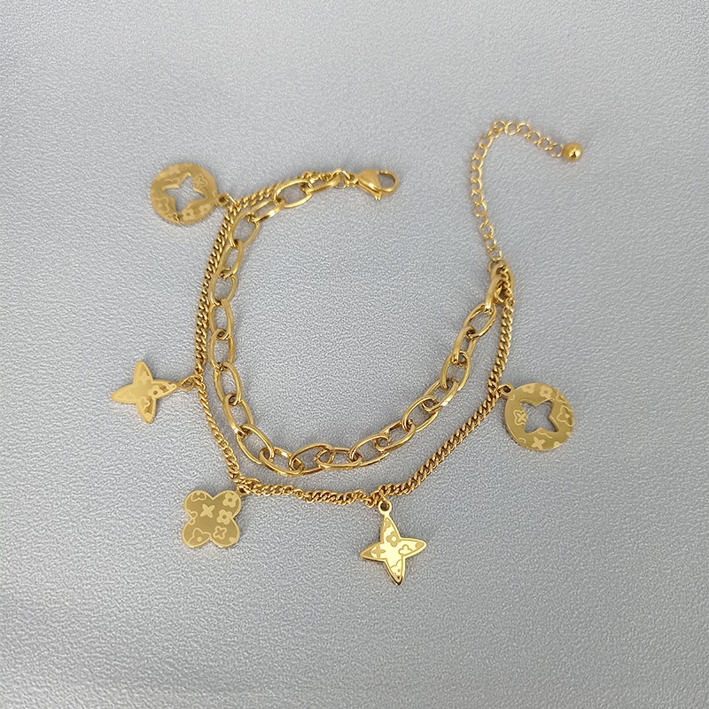 Gelang bunga eLViii dua layer Titanium Korea Style Wanita Anti Karat