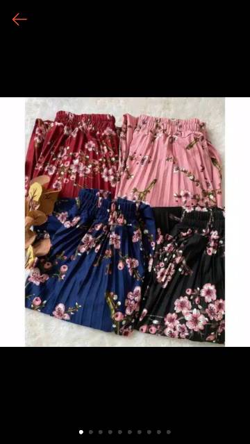 ROK PLISKET PREMIUM MOTIF BUNGA SAKURA MAYUNG REAL PICT