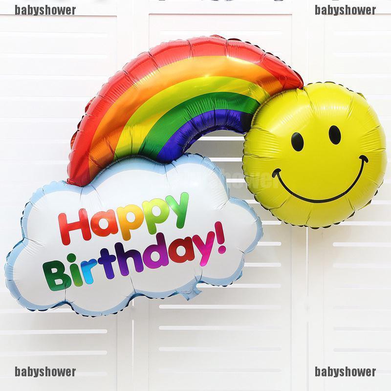 balon rainbow pelangi have a nice day / happy birthday smile balon foil dekorasi pesta