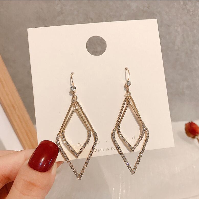 925 jarum perak geometris anting-anting berlian elegan Korea fashion anting-anting anting-anting gay