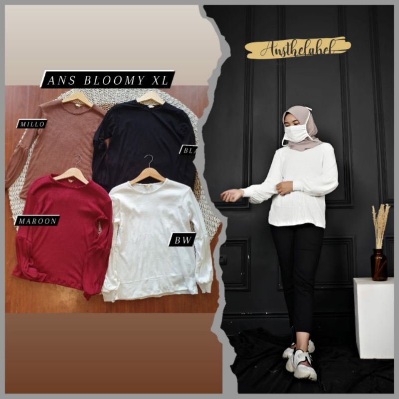 Atasan ANSBLOOMY by ANSTHELABEL, lengan balon bahan rib