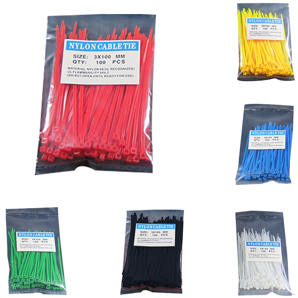 100pcs 3*100mm Reusable Colorful Standard Self-locking Plastic Nylon Cable Ties Wire Zip Tie