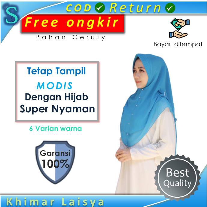 Jilbab Kerudung Hijab Krudung Khimar Instan Bergo Ceruty Kekinian 2 Layer Ceruti Laisya P2