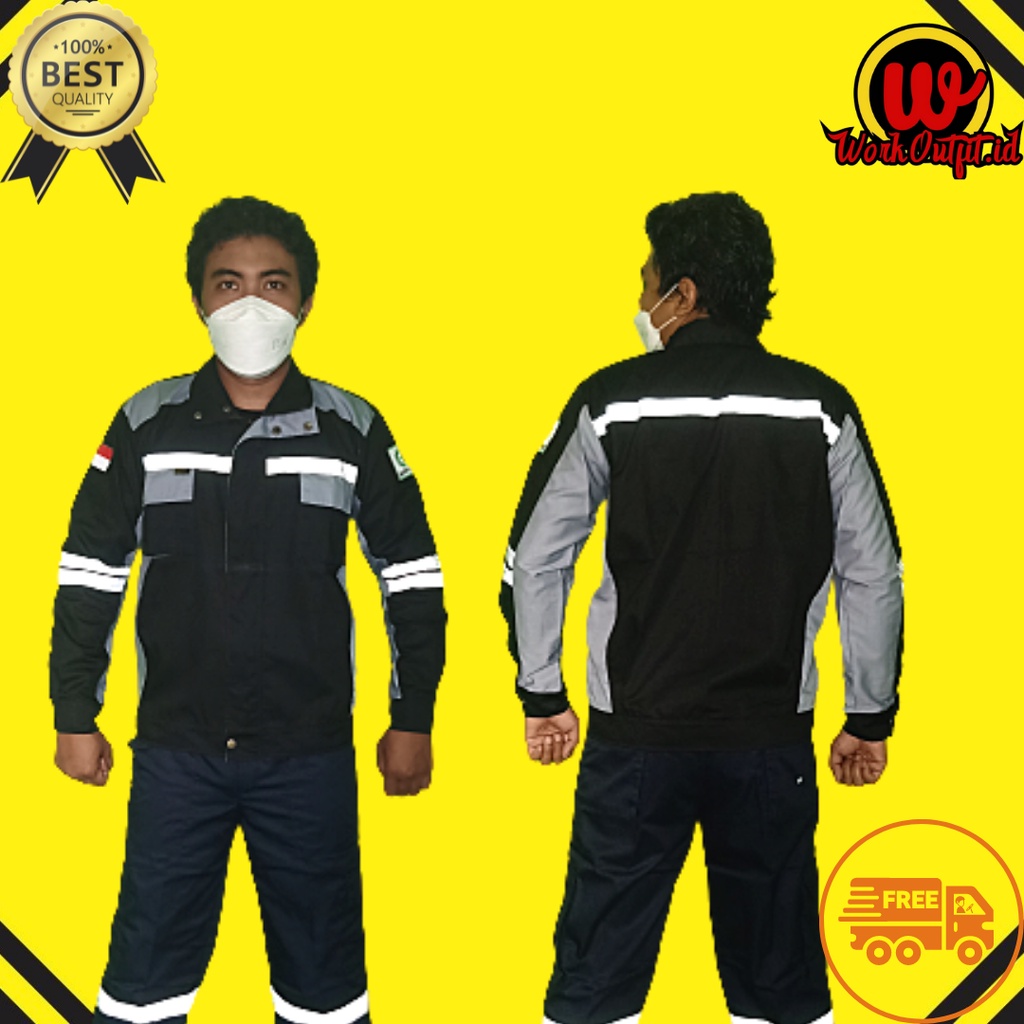 Wearpack Atasan Semi Jaket | Baju Safety Abu - Abu Hitam