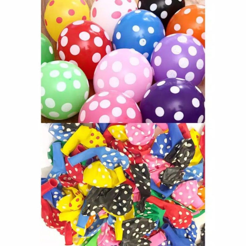 (100PCS) BALON PESTA ULTAH DLL BAHAN LATEK POLKADOT TEBAL BALON POLKA PUTIH DOT RANDOM WARNA WARNI BISA COD IMAHFASHION