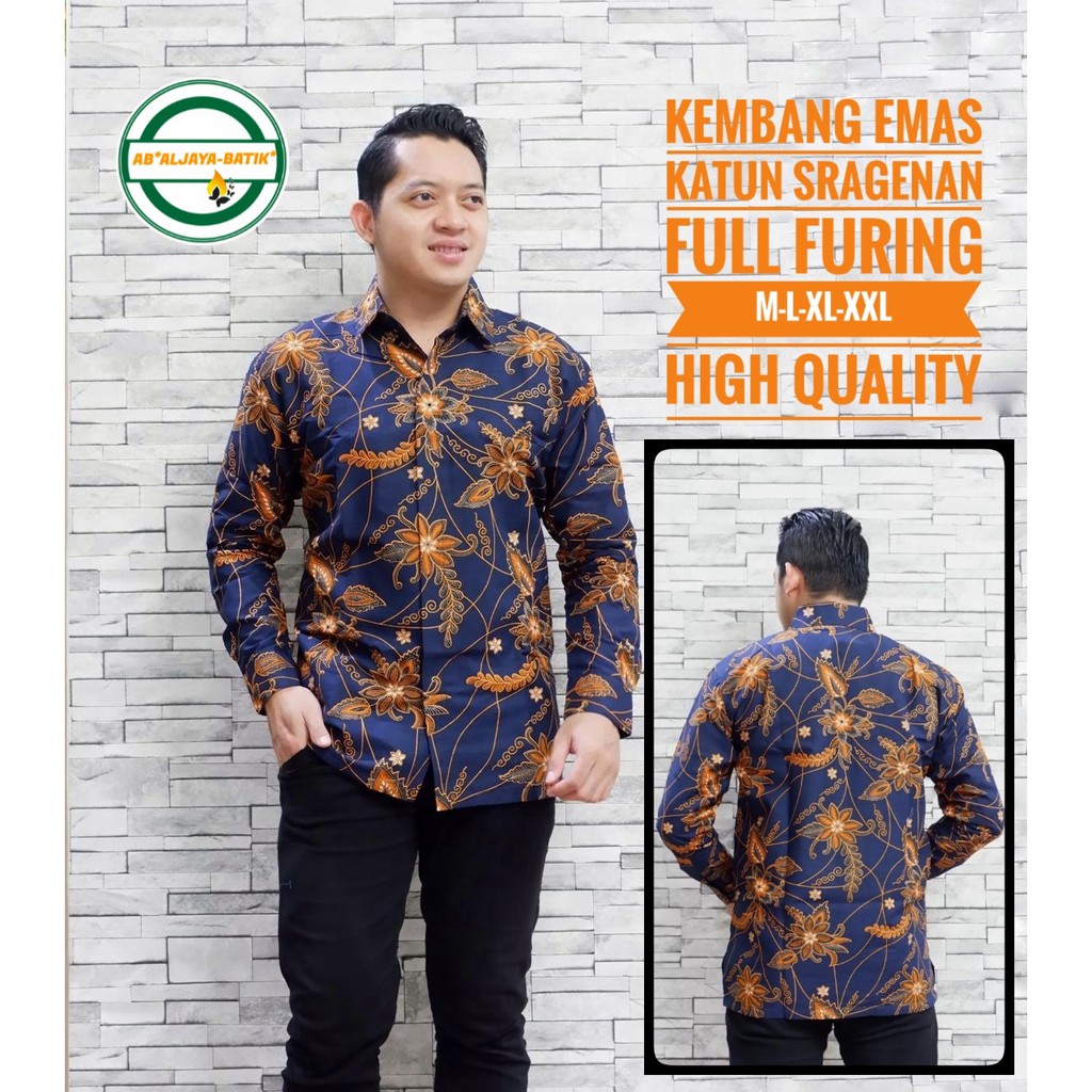 KEMBANG EMAS Kemeja Batik Pria Lengan Panjang Katun Halus FULL FURING Batik Aljaya