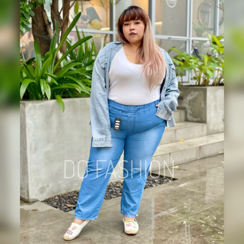 CELANA KULOT BOYFRIEND JEANS WANITA HIGH WAIST JUMBO WASH MUAT BB 70-100 KG OVERSIZE