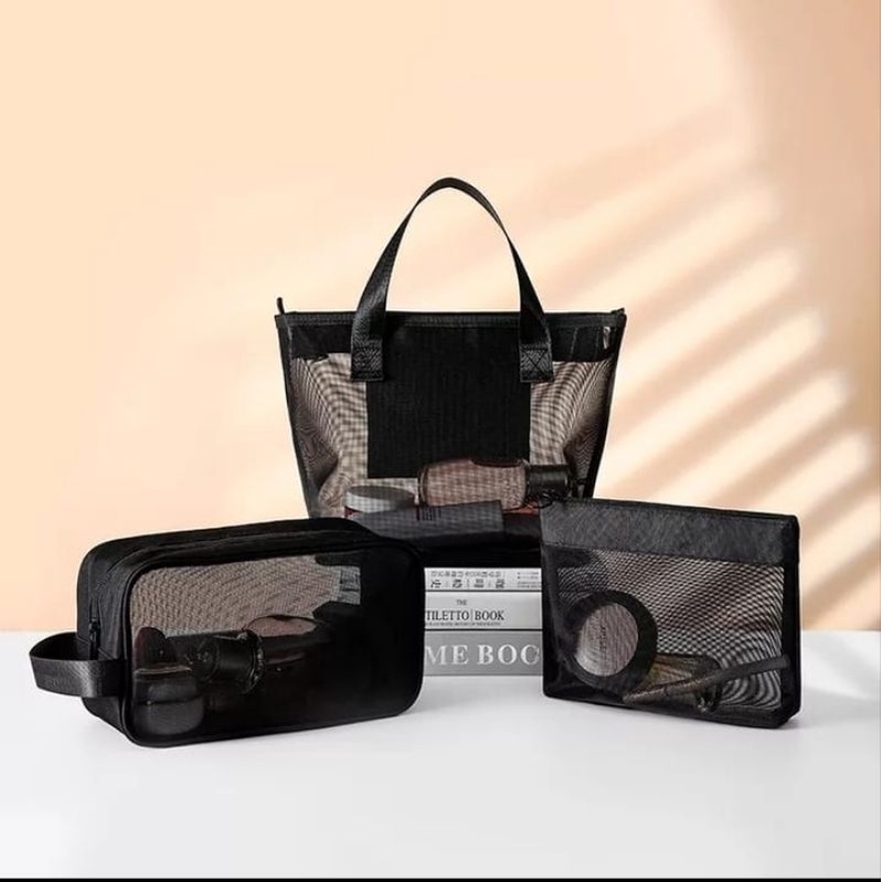 Tas Kosmetik Wanita Kantung PerlengkapanMandi Jaring Nilon Uniseks Tas Perlengkapan Mandi Travel  Organizer Penyimpanan Makeup Tas Tangan Pantai