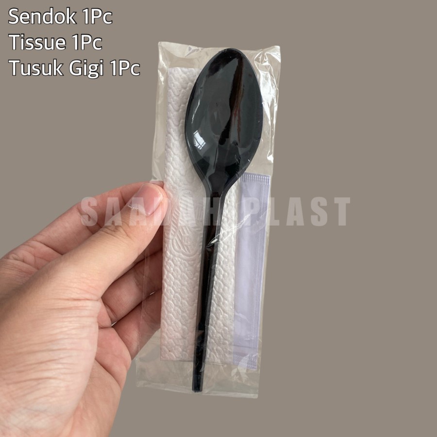 Sendok Hitam - Tissue - Tusuk Gigi Steril Set - Isi 10set