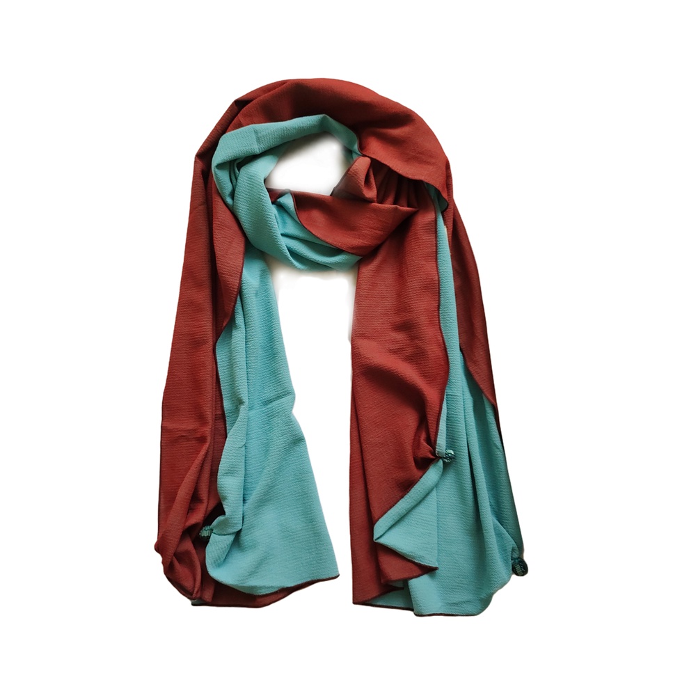 Syal Leher Scarf Persegi Panjang Syal Kepala Polos Crepe Pasmina Panjang  Biru Coklat GESYAL