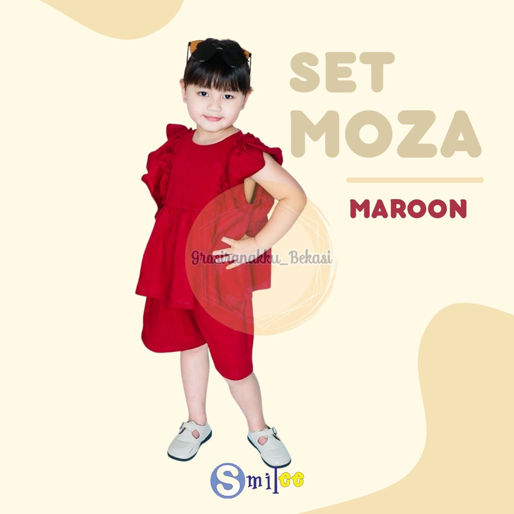 Setelan Anak Kaos Smilee Moza Warna Maroon Size 1-5Thn