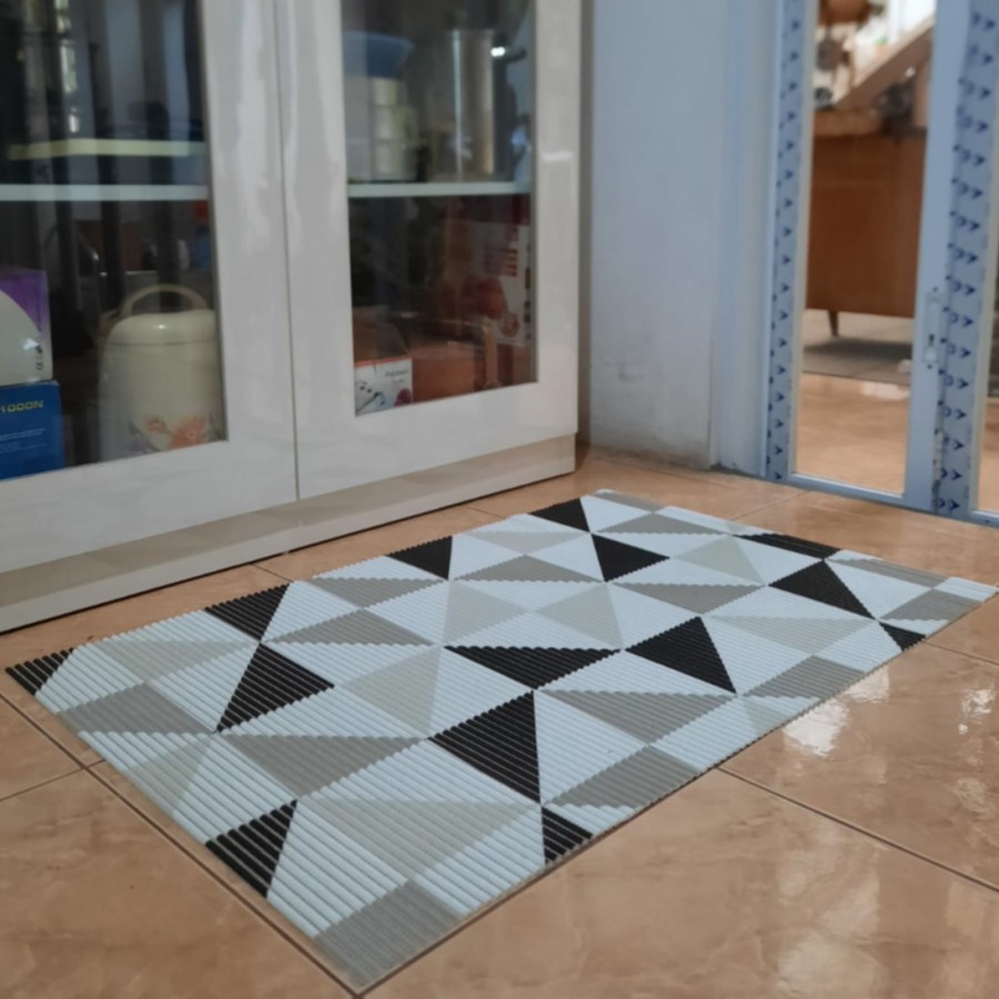 Tikar dapur bersih Lebar = 65cm - Minimalist Hitam Abu,  Busa PVC Kamar Mandi, Anti Slip, Keset Pintu-1