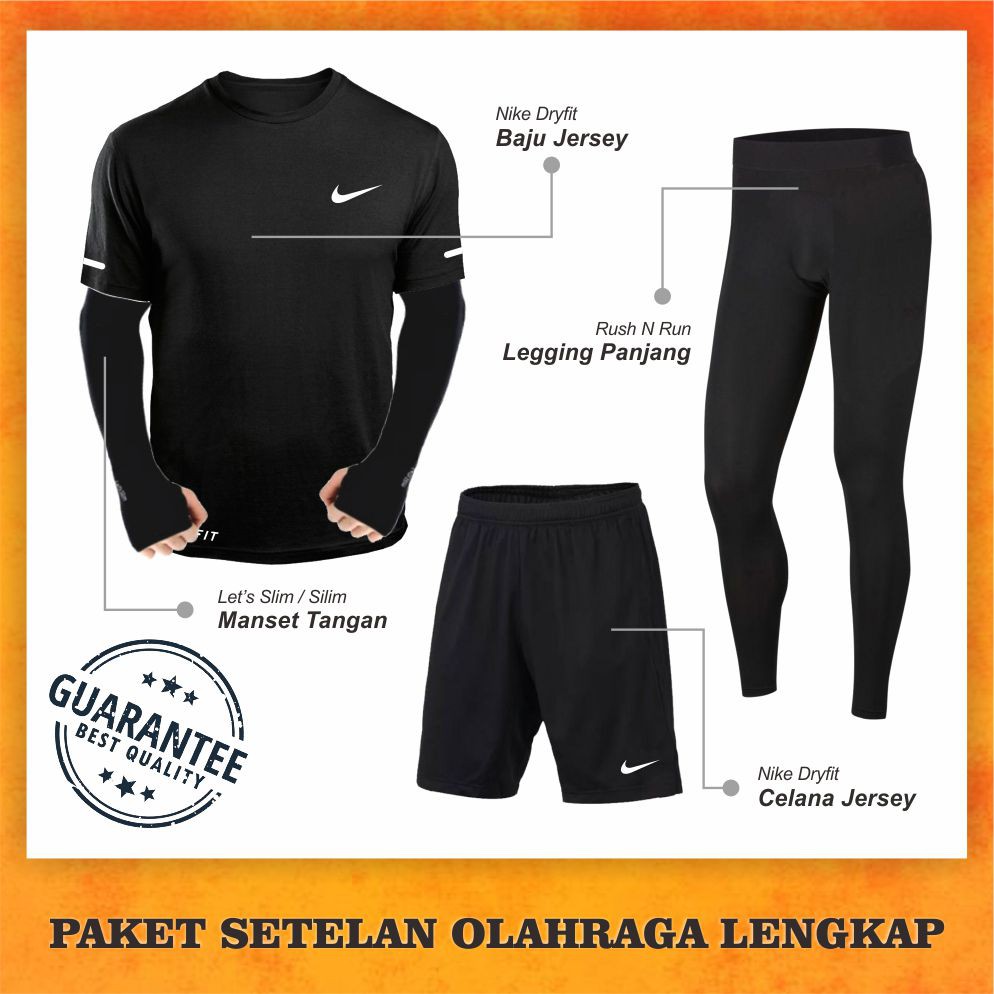 PAKET LENGKAP SETELAN OLAHRAGA PRIA BAJU KAOS OLAHRAGA CELANA PENDEK LEGGING PANJANG MANSET TANGAN