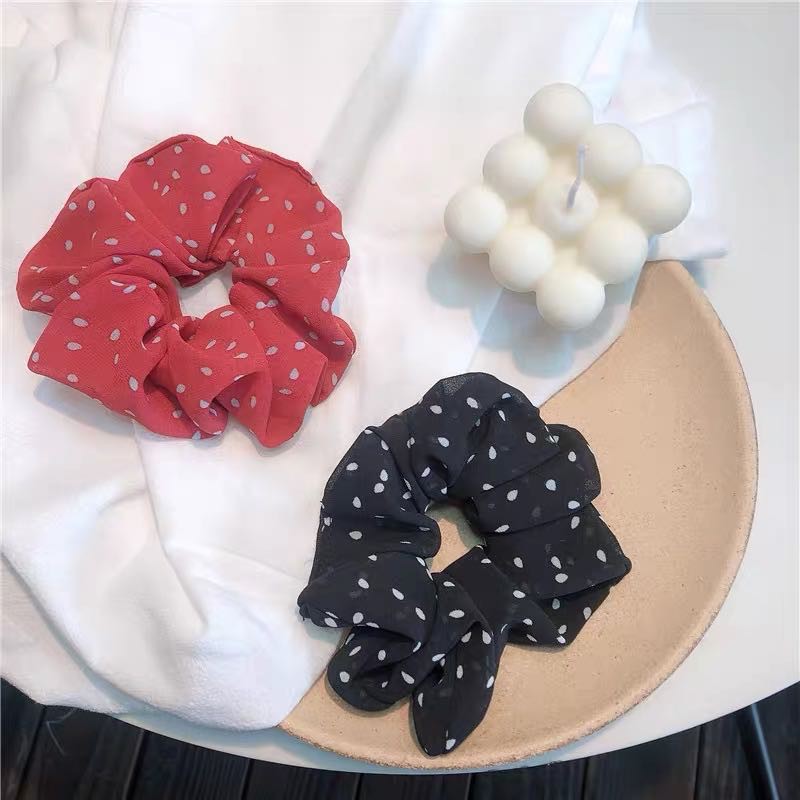 Scrunchie / Ikat Rambut Bahan Sifon Motif Polkadot Untuk Wanita/Cemol/cepol rambut/Scrunchie jumbo