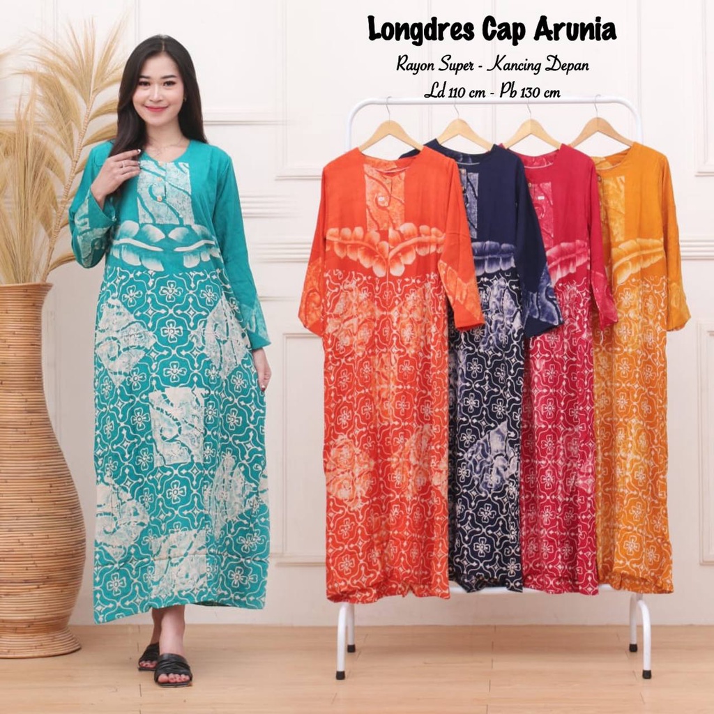 Longdress Wanita Batik Cap Malaman Dress Rayon Tebal Busui Kekinian Terbaru