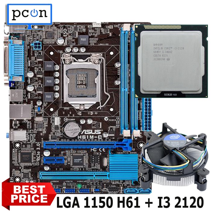 Paket mainboard LGA 1155 H61 ASUS dengan i3 2120