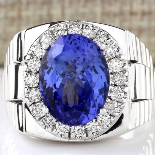 SEUSUK Cincin Pria Hias Batu Safir Biru Model Klasik untuk Pesta Pernikahan/Cocktail