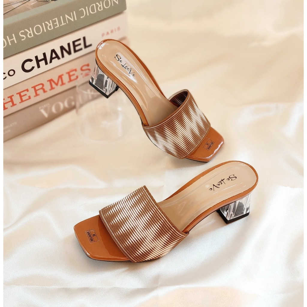 Arlaine Michelle Sandal Heels Wanita / Heels Rajut / Heels 5cm / Heels Kaca / Heels Selop / High Heels Wanita