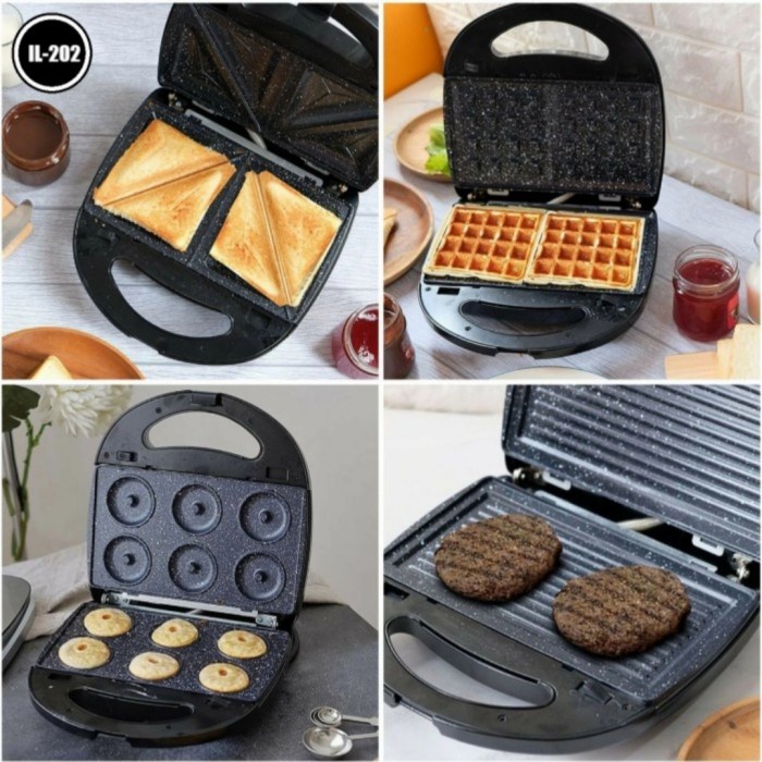 

Toaster Sandwich Maker Pemanggang Panggangan Roti 4in1 Idealife IL-202