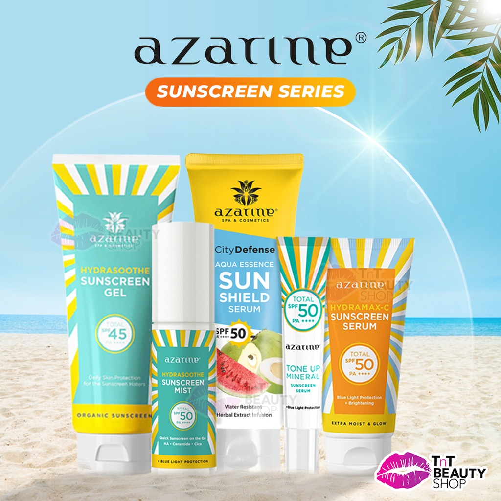 AZARINE Essence AQUA Sun Shield Serum SPF 50 PA++++ 100ml | Azarine Sun UV Serum Sunscreen GEL SPF45 | AZARINE Hydramax-C Suncreen Serum SPF 50 | AZARINE Tone Up Mineral Suncreen Serum SPF 50 | AZARINE Hydrasoothe Sunscreen Mist SPF 50 PA++ ORIGINAL