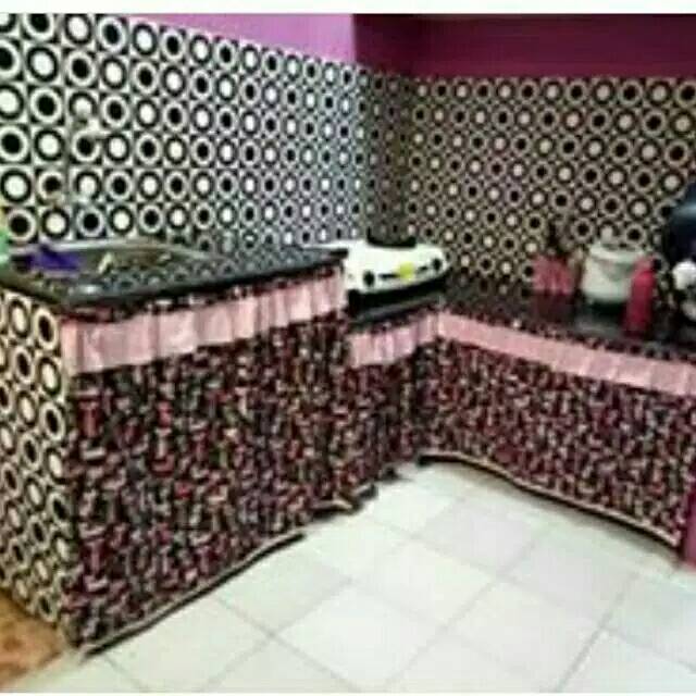 Gorden bawah kompor/Gorden kolong dapur motif Black Cat