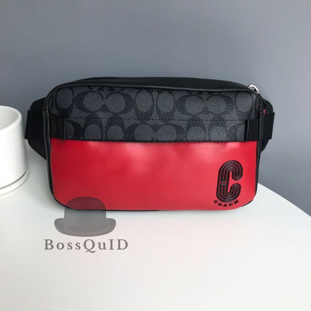 Coach Edge Belt Bag Signature Red Charcoal