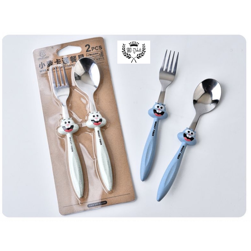 Alat makan Sendok Garpu Set Anak Stainless Steel wheat Chipmunk Series