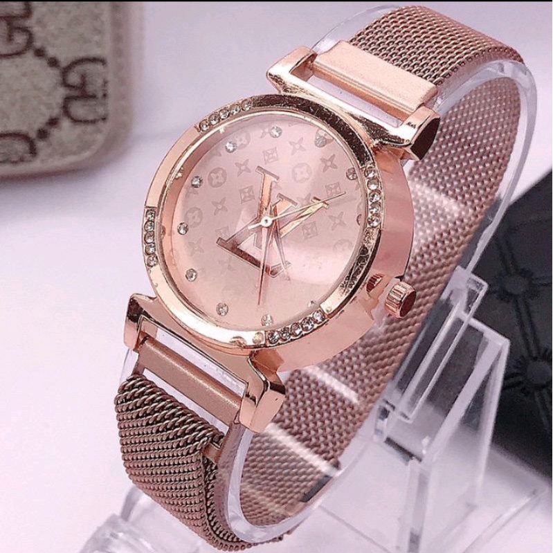 Jam Tangan Wanita Analog Rantai Magnet Lv Premium